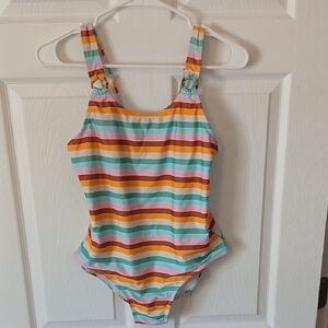 Wonder Nation Multi Colored Striped Girls One Piece Bathing Suit. XXL(18)